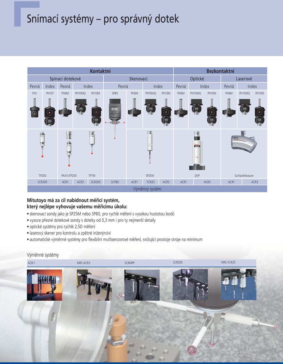 systém Mitutoyo má za cíl nabídnout měřicí systém, který nejlépe vyhovuje vašemu měřicímu úkolu: skenovací sondy jako je SP25M nebo SP80, pro rychlé měření s vysokou hustotou bodů vysoce přesné