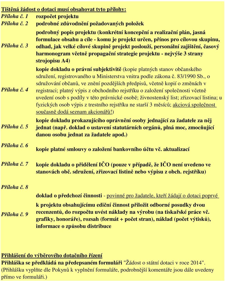 personální zajištění, časový harmonogram včetně propagační strategie projektu - nejvýše 3 strany strojopisu A4) kopie dokladu o právní subjektivitě (kopie platných stanov občanského sdružení,