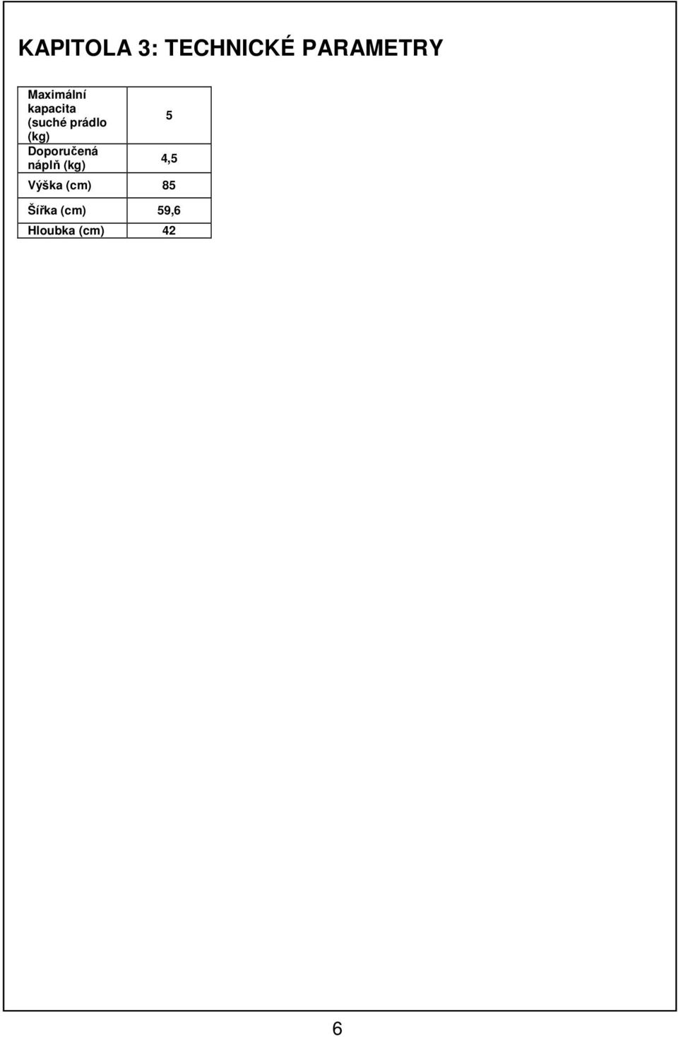 (kg) Doporučená náplň (kg) 5 4,5
