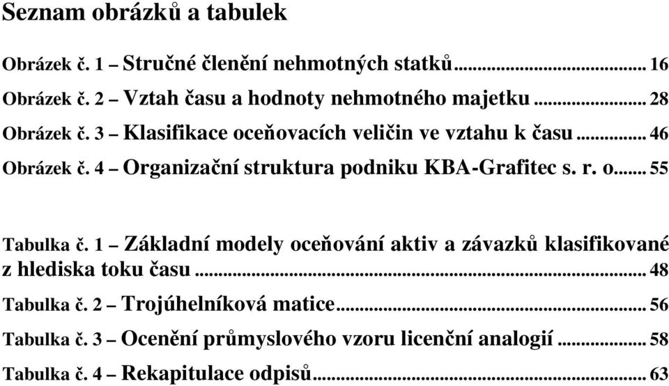 4 Organizační struktura podniku KBA-Grafitec s. r. o... 55 Tabulka č.