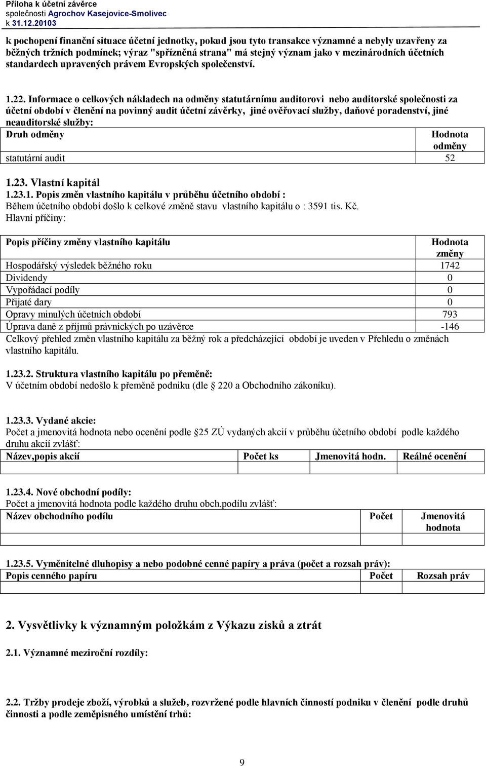 Informace o celkových nákladech na odměny statutárnímu auditorovi nebo auditorské společnosti za účetní období v členění na povinný audit účetní závěrky, jiné ověřovací služby, daňové poradenství,