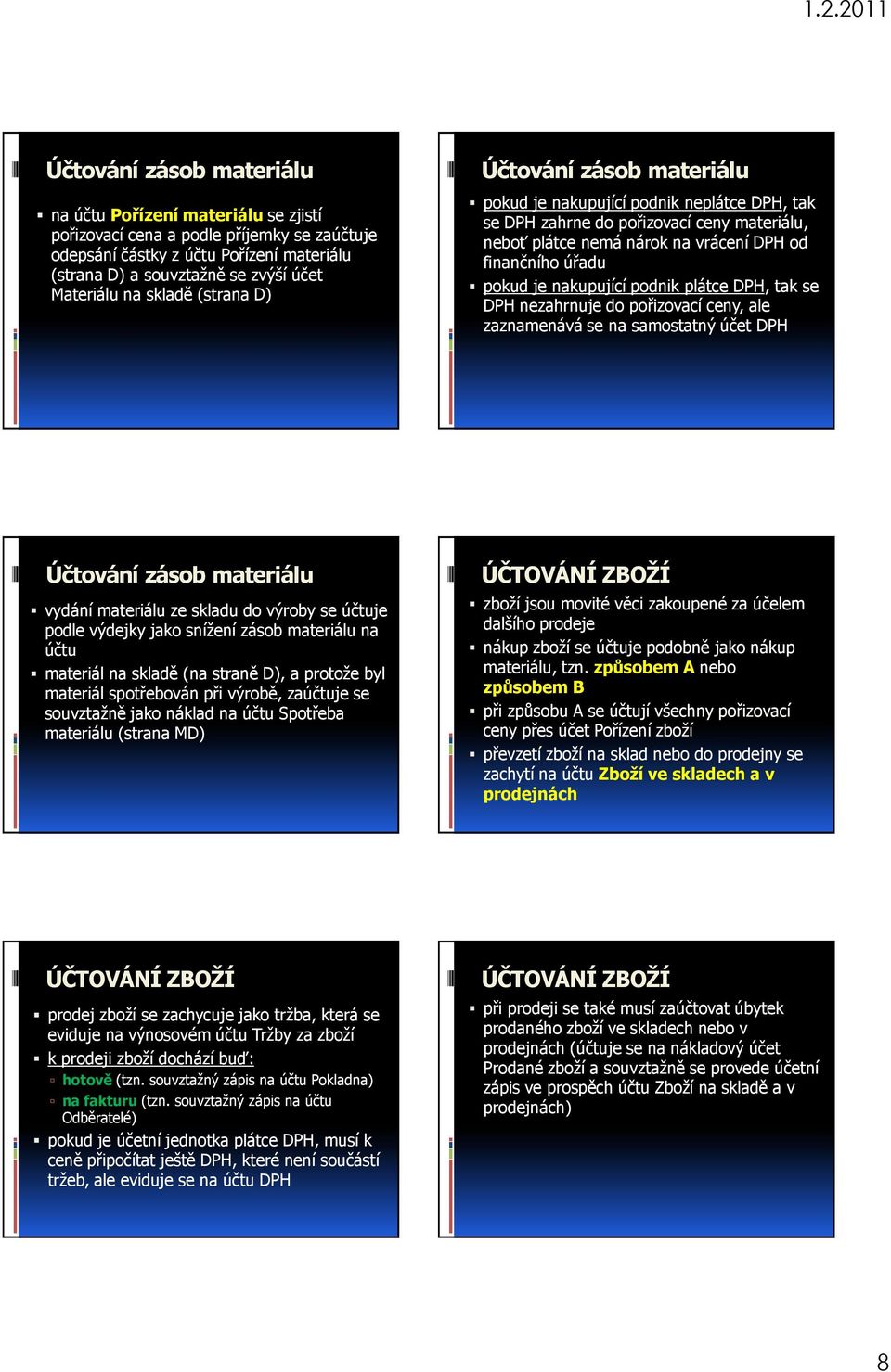nakupující podnik plátce DPH, tak se DPH nezahrnuje do pořizovací ceny, ale zaznamenává se na samostatný účet DPH Účtování zásob materiálu vydání materiálu ze skladu do výroby se účtuje podle výdejky