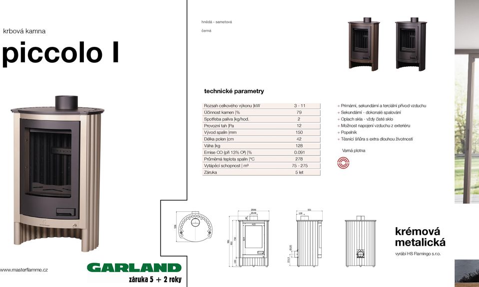 Provozní tah Pa Vývod spalin mm Délka polen cm Váha kg 501 158 Emise CO (při 13% O²) % Průměrná teplota spalin C Vytápěcí schopnost m³ Záruka Ø120 221,5 3-11 79 2 12 150 42 128 0.
