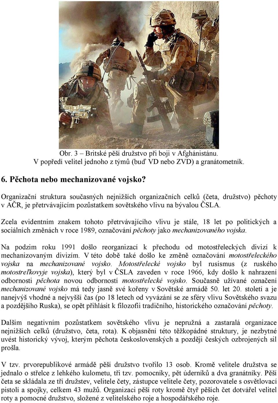 Zcela evidentním znakem tohoto přetrvávajícího vlivu je stále, 18 let po politických a sociálních změnách v roce 1989, označování pěchoty jako mechanizovaného vojska.