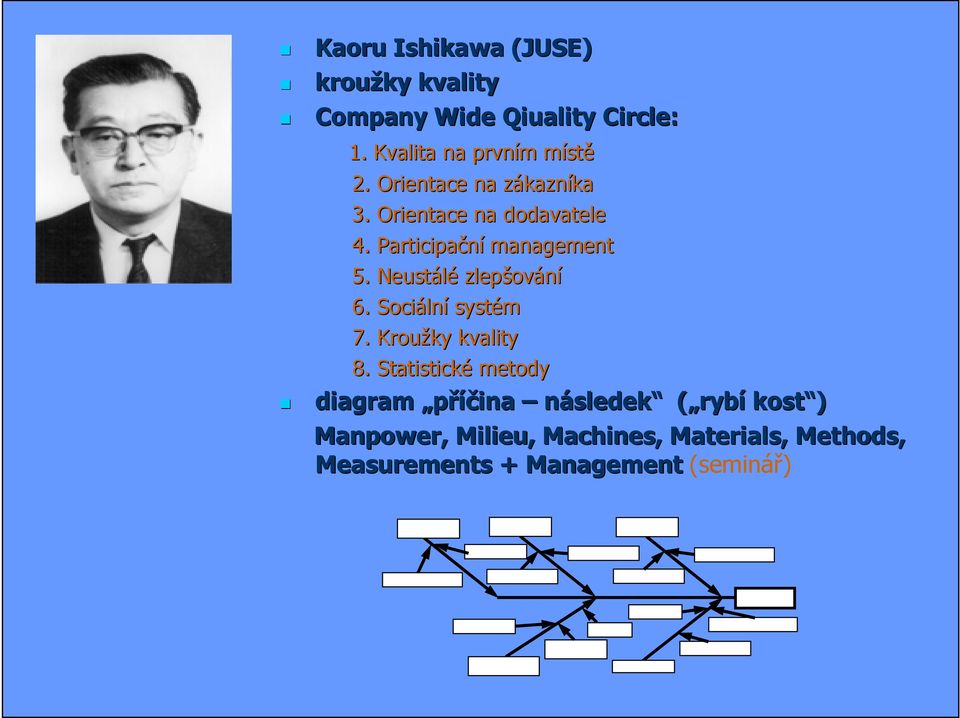 Participační management 5. Neustálé zlepšov ování 6. Sociáln lní systém 7. Kroužky kvality 8.