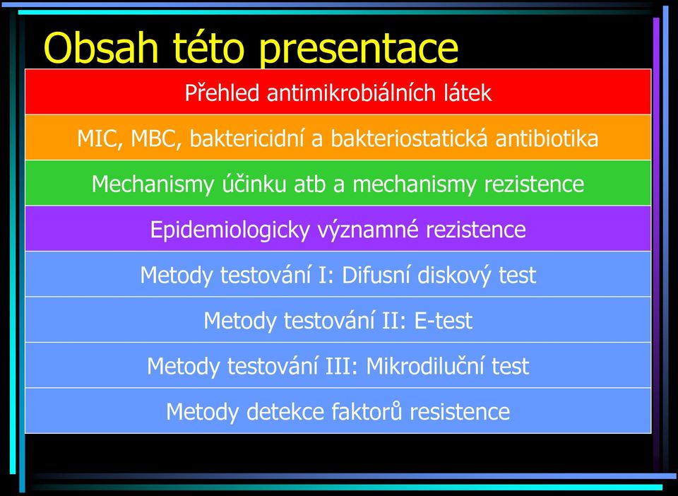 Epidemiologicky významné rezistence Metody testování I: Difusní diskový test