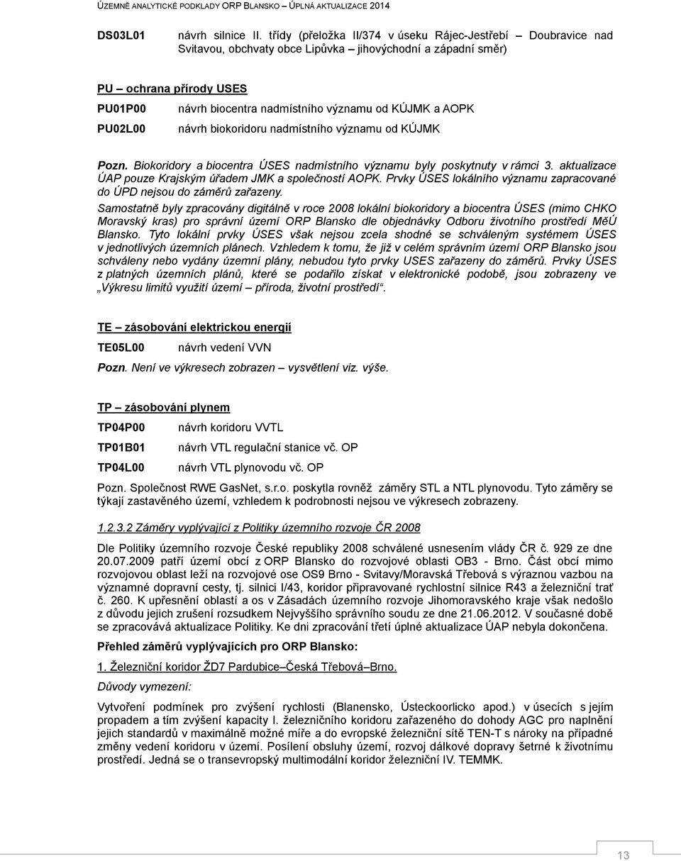 a AOPK PU02L00 návrh biokoridoru nadmístního významu od KÚJMK Pozn. Biokoridory a biocentra ÚSES nadmístního významu byly poskytnuty v rámci 3.