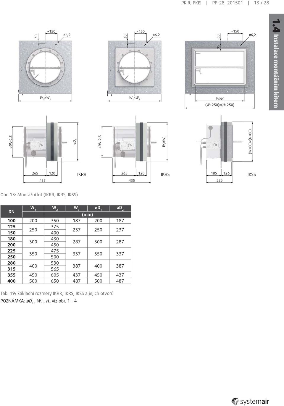 : Montážní kit (IKRR, IKRS, IKSS) DN W W W ød ød 00 00 50 87 00 87 5 75 50 50 400 7 50 7 80 40 00 00 450 87 00 87 5 475