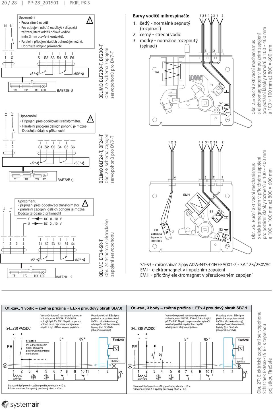 S5 S6 <5 <80 Tf Tf Tf LED Y U Tf Tf Tf LED DC 0 0 V DC 0 V BAE7B-S! S S S S4 S5 S6 <5 <80 BAE7B- S! BELIMO BLF0-T, BF0-T Obr. : Schéma zapojení servopohonů pro DV7-T BELIMO BLF4-T, BF4-T Obr.