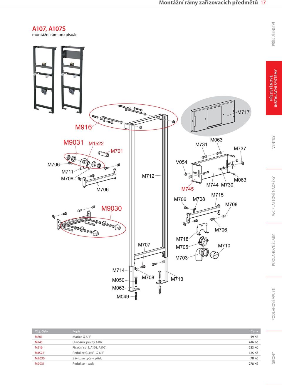 Fixační set k A101, A1101 233 Kč M1522 Redukce G 3/4" G 1/2" 125 Kč M9030 Závitové tyče +