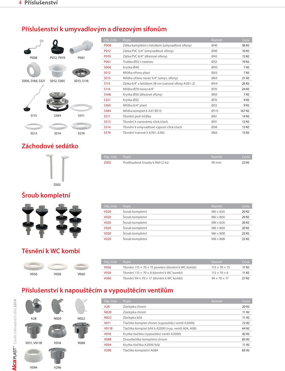 s rozetou Ø32 19 Kč S006 Krytka Ø40 Ø40 7 Kč S012 Mřížka sifonu plast Ø63 7 Kč S013 Mřížka sifonu nerez 5/4" (umyv.