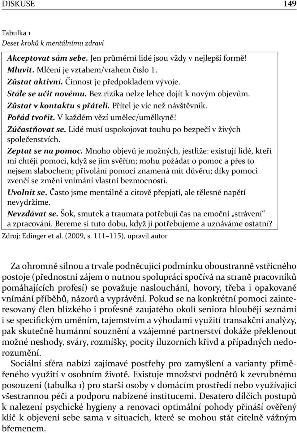 V každém vězí umělec/umělkyně! Zúčastňovat se. Lidé musí uspokojovat touhu po bezpečí v živých společenstvích. Zeptat se na pomoc.