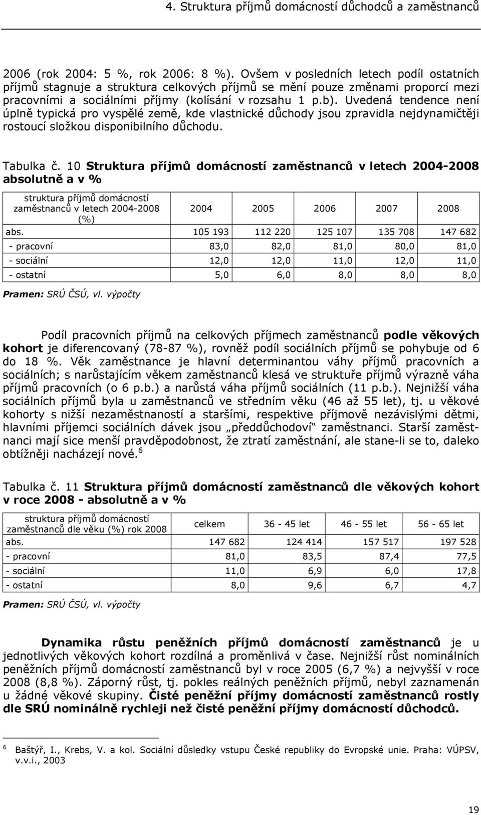 Uvedená tendence není úplně typická pro vyspělé země, kde vlastnické důchody jsou zpravidla nejdynamičtěji rostoucí složkou disponibilního důchodu. Tabulka č.