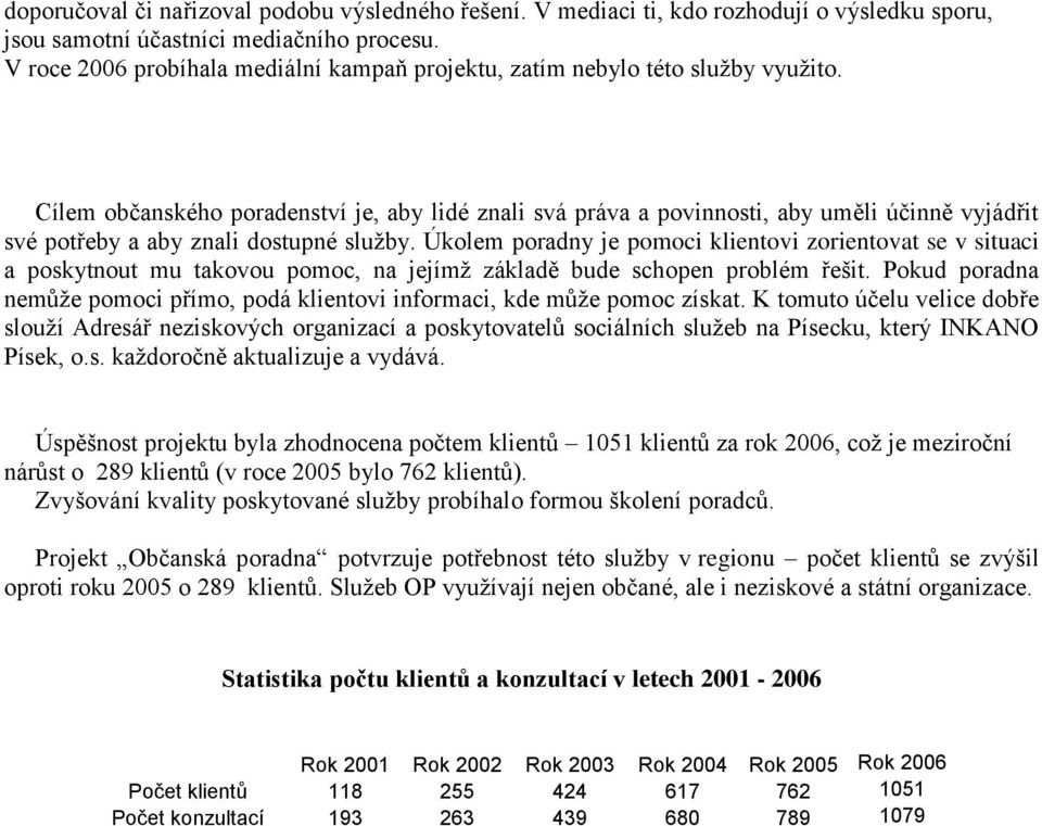 Cílem občanského poradenství je, aby lidé znali svá práva a povinnosti, aby uměli účinně vyjádřit své potřeby a aby znali dostupné sluţby.