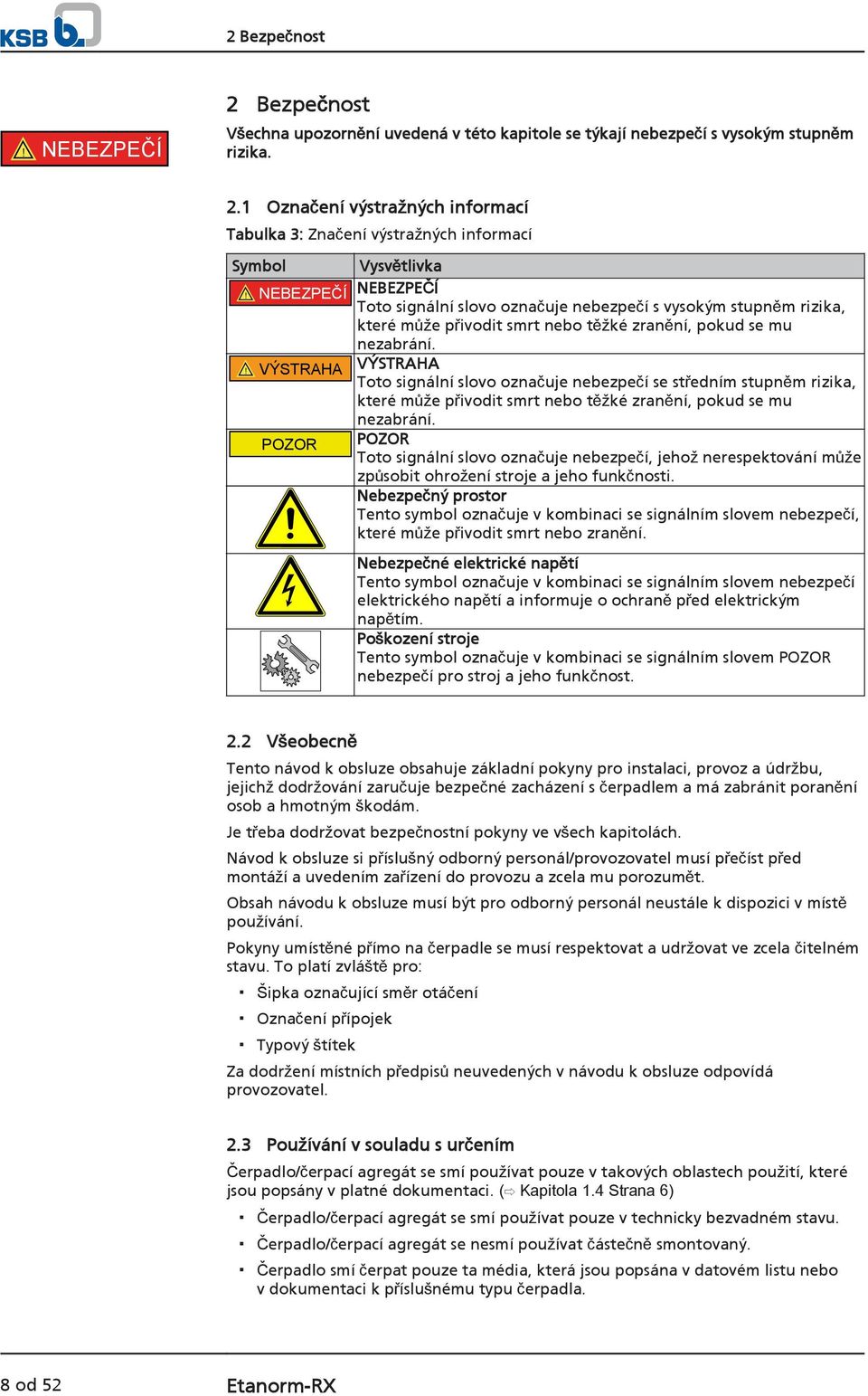 ! VÝSTRAHA VÝSTRAHA Toto signální slovo označuje nebezpečí se středním stupněm rizika, které může přivodit smrt nebo těžké zranění, pokud se mu nezabrání.