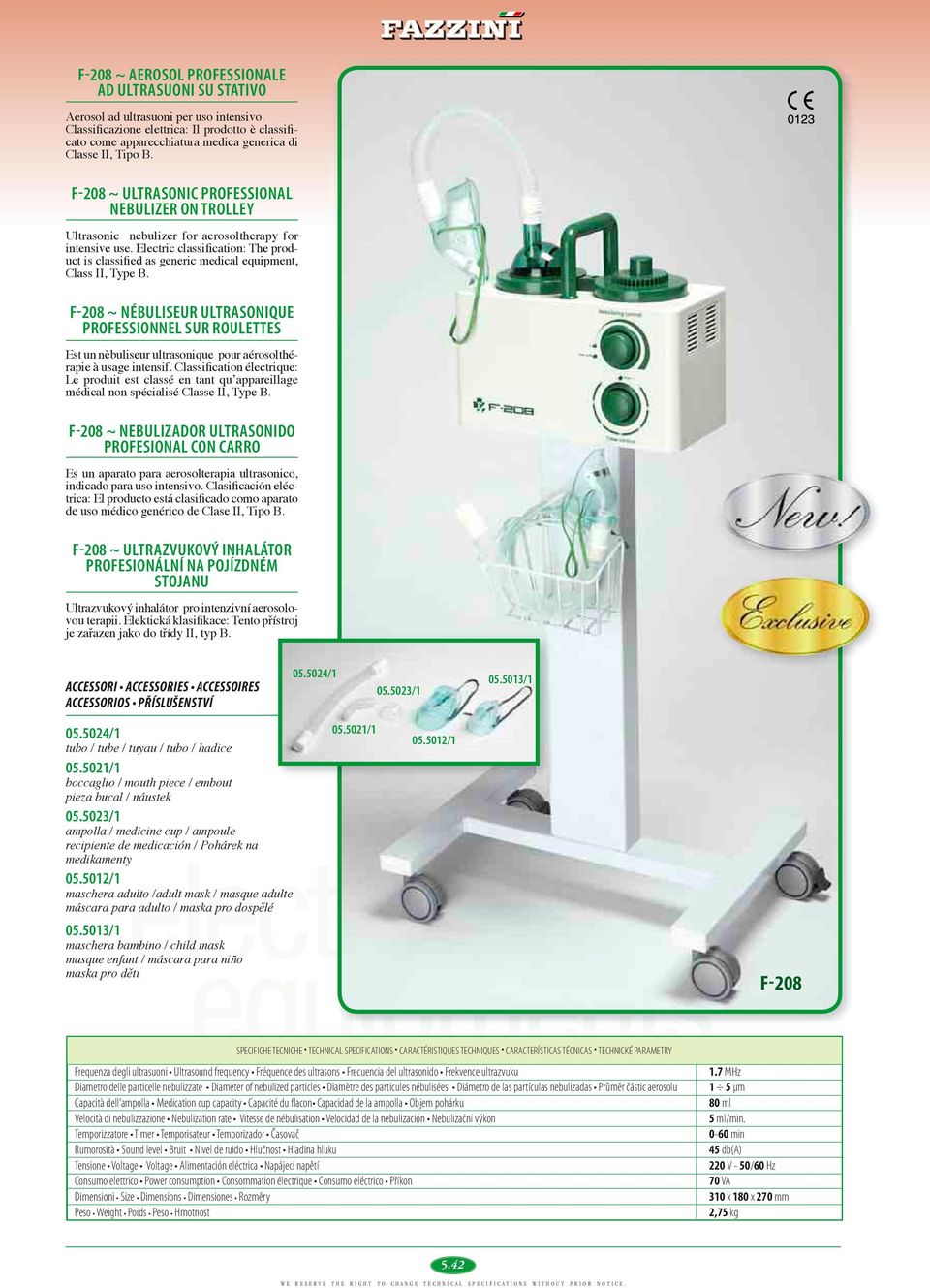 F-208 ~ ULTRASONIC PROFESSIONAL NEBULIZER ON TROLLEY Ultrasonic nebulizer for aerosoltherapy for intensive use.