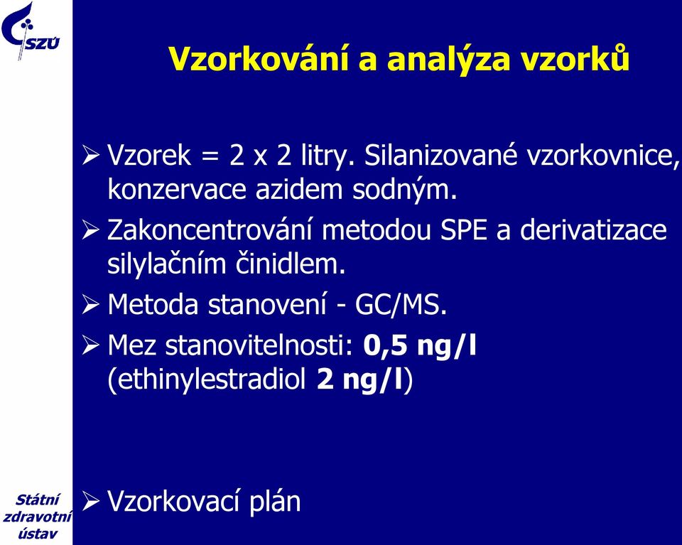 Zakoncentrování metodou SPE a derivatizace silylačním činidlem.