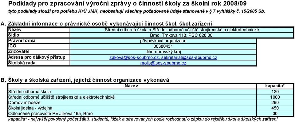 zařízení Název Střední odborná škola a Střední odborné učiliště strojírenské a elektrotechnické Sídlo Brno, Trnkova 113, PSČ 628 00 Právní forma příspěvková organizace IČO 00380431 Zřizovatel