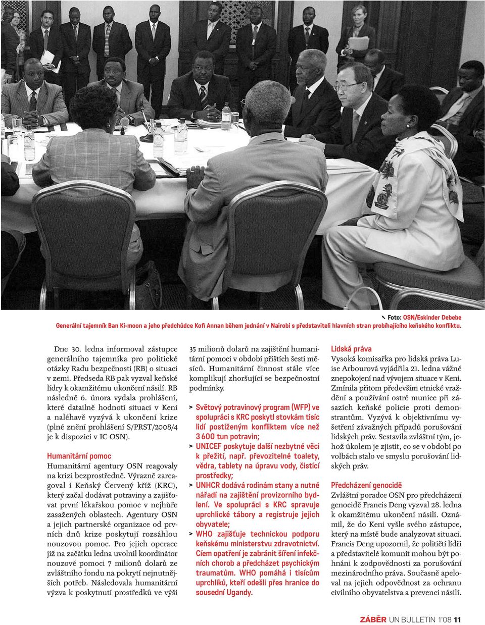 února vydala prohlášení, které datailně hodnotí situaci v Keni a naléhavě vyzývá k ukončení krize (plné znění prohlášení S/PRST/2008/4 je k dispozici v IC OSN).