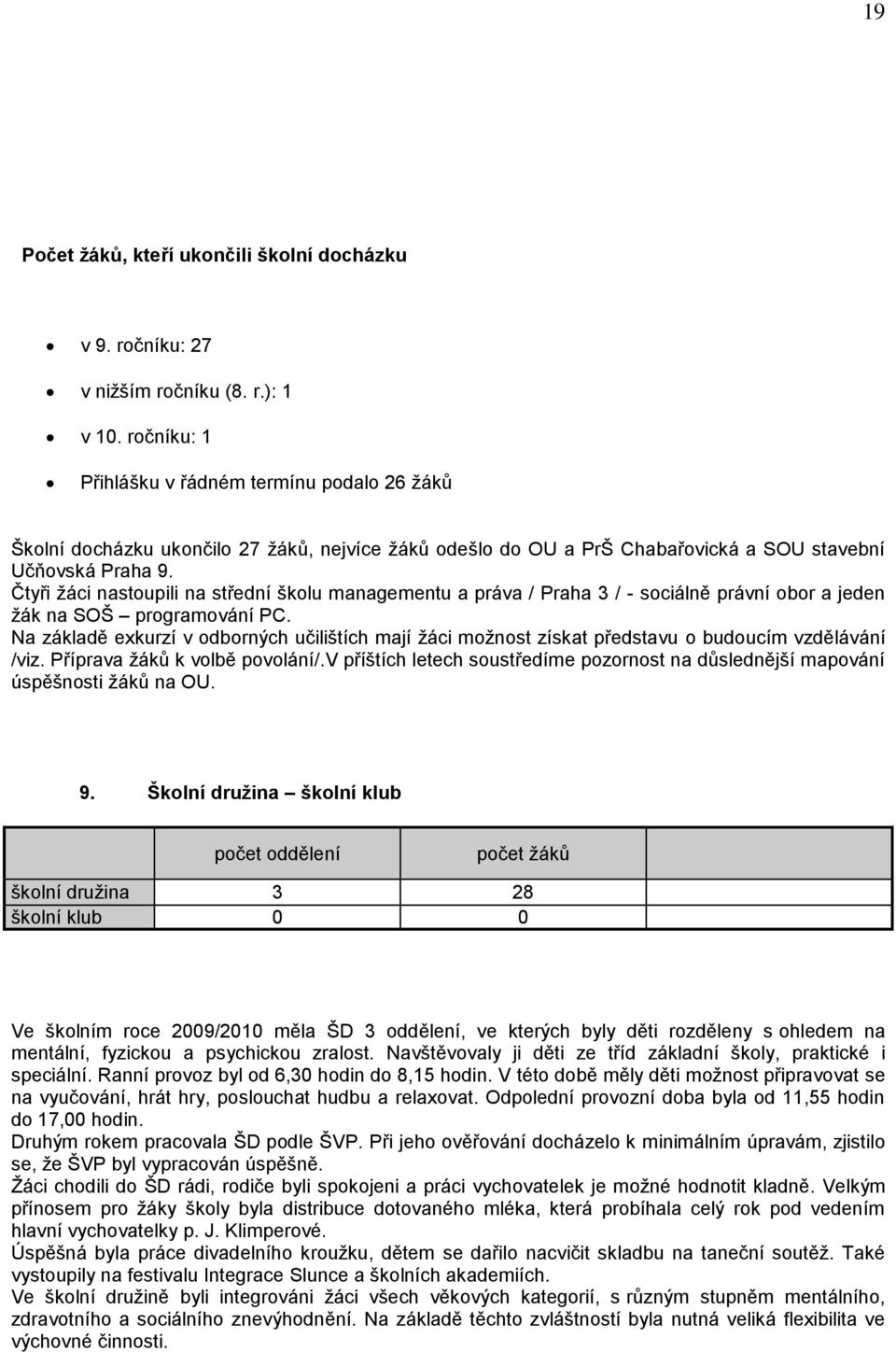 Čtyři žáci nastoupili na střední školu managementu a práva / Praha 3 / - sociálně právní obor a jeden žák na SOŠ programování PC.