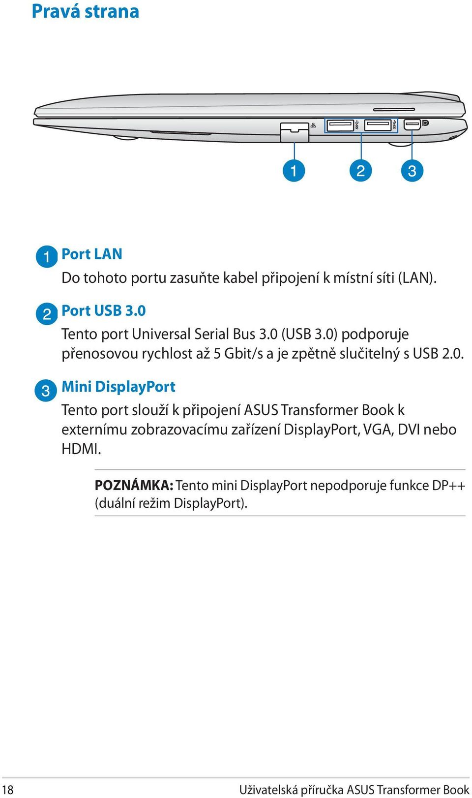 0. Mini DisplayPort Tento port slouží k připojení ASUS Transformer Book k externímu zobrazovacímu zařízení DisplayPort,