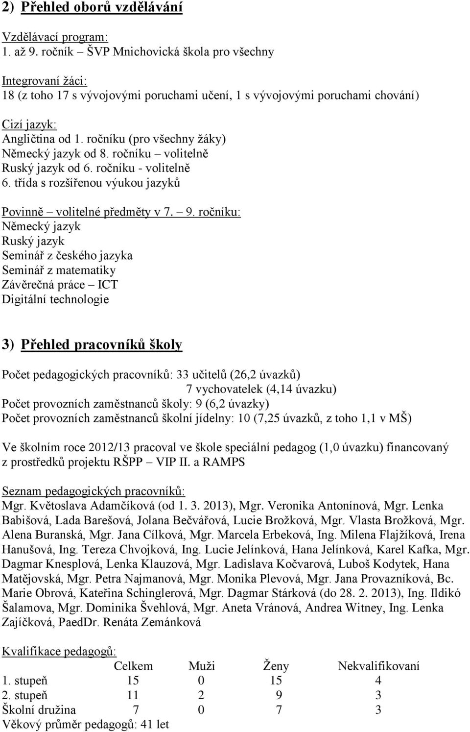 ročníku (pro všechny žáky) Německý jazyk od 8. ročníku volitelně Ruský jazyk od 6. ročníku - volitelně 6. třída s rozšířenou výukou jazyků Povinně volitelné předměty v 7. 9.