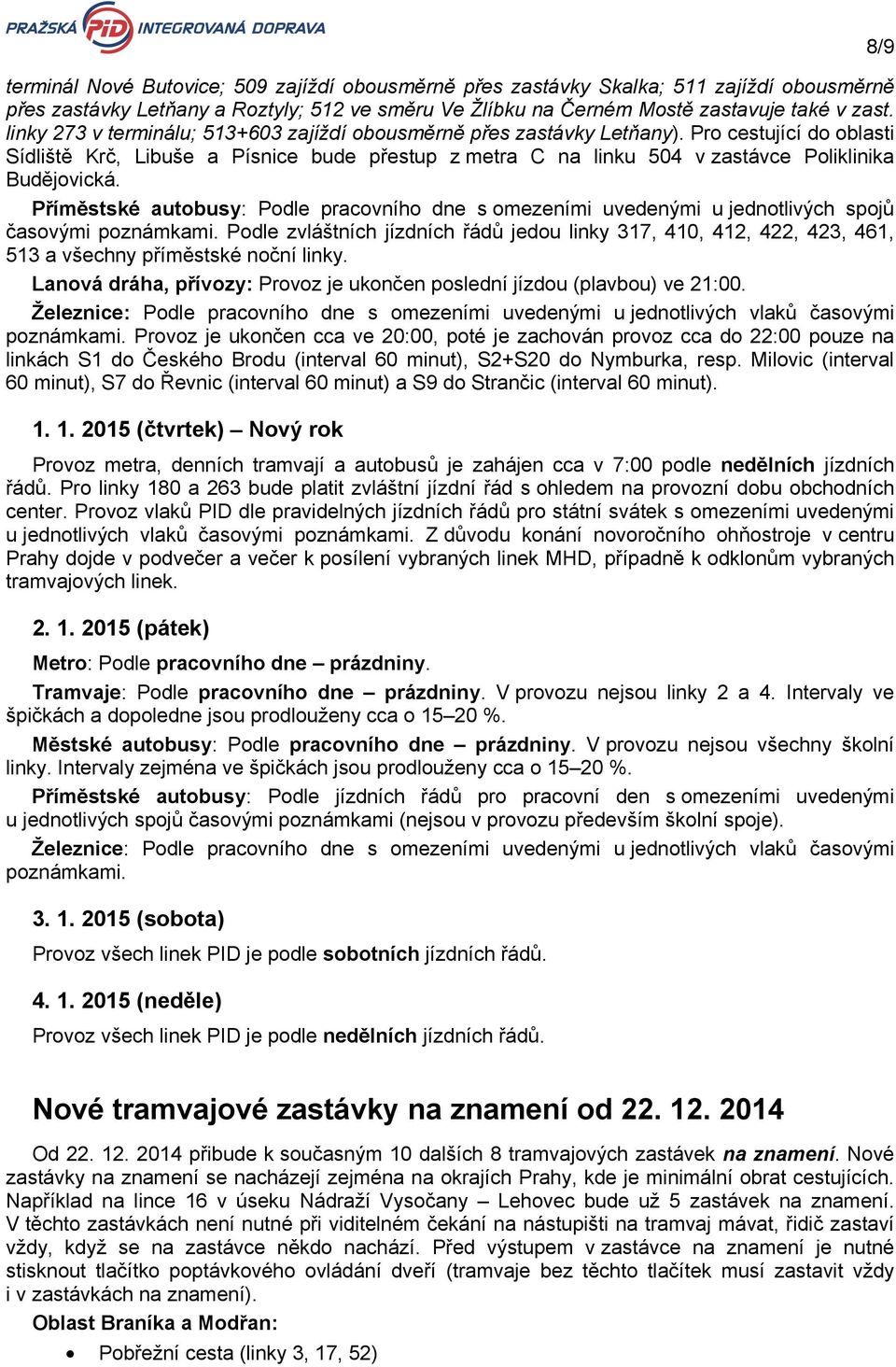 Pro cestující do oblasti Sídliště Krč, Libuše a Písnice bude přestup z metra C na linku 504 v zastávce Poliklinika Budějovická.