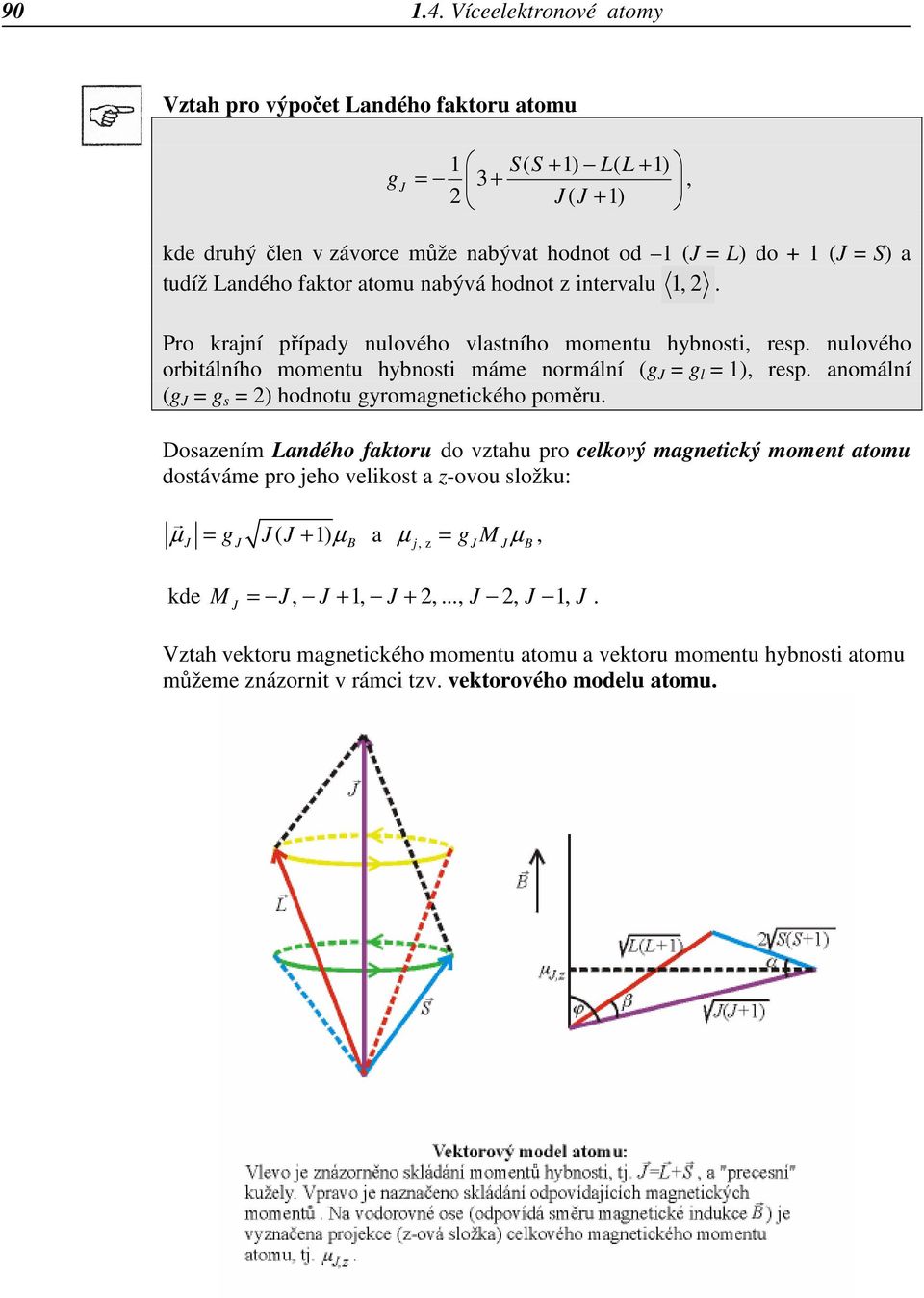 faktor atomu nabývá hodnot z intervalu 1, 2. Pro krajní případy nulového vlastního momentu hybnosti, resp. nulového orbitálního momentu hybnosti máme normální (g J = g l = 1), resp.