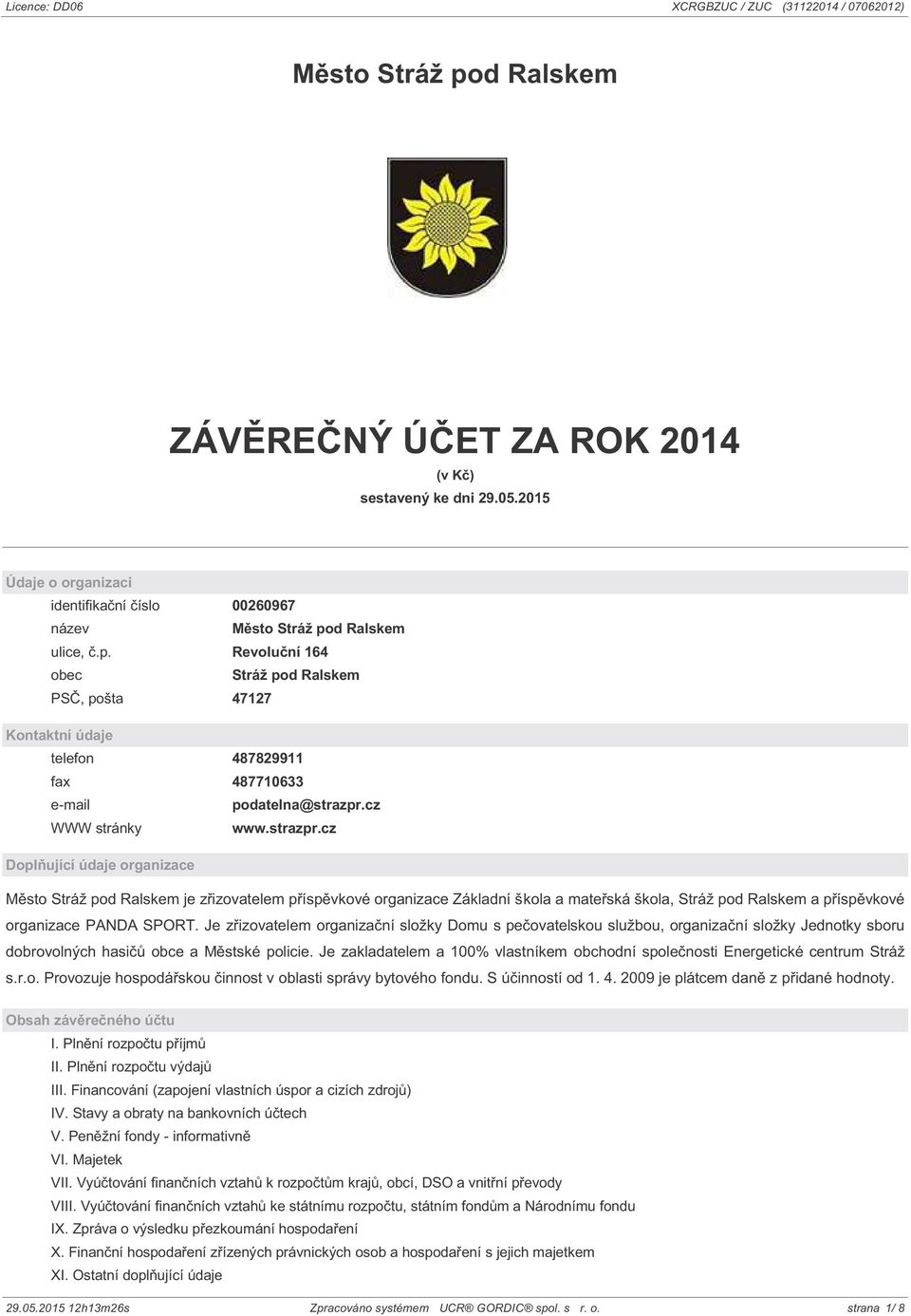 d Ralskem ulice, č.p. Revoluční 164 obec Stráž pod Ralskem PSČ, pošta 47127 Kontaktní údaje telefon 487829911 fax 487710633 e-mail podatelna@strazpr.