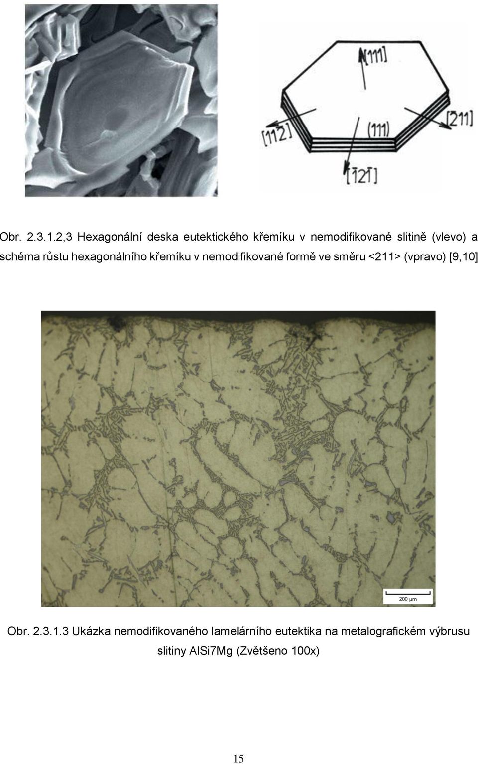 (vlevo) a schéma růstu hexagonálního křemíku v nemodifikované formě ve