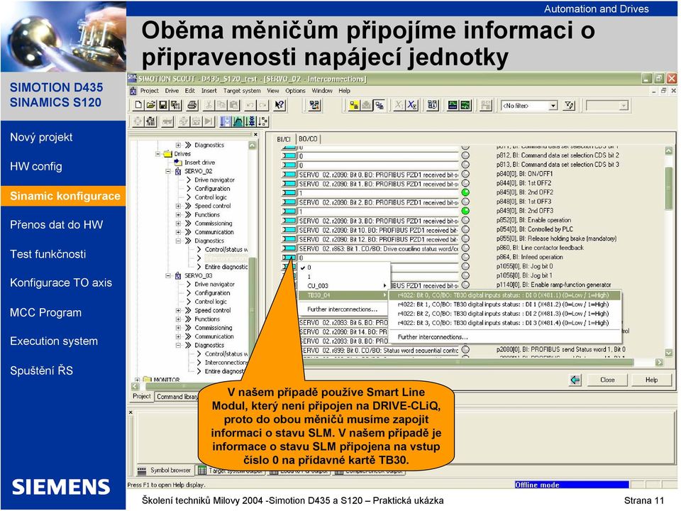 obou měničů musíme zapojit informaci o stavu SLM.