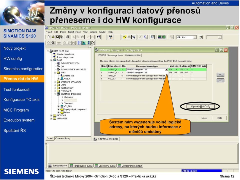 na kterých budou informace z měničů umístěny Školení