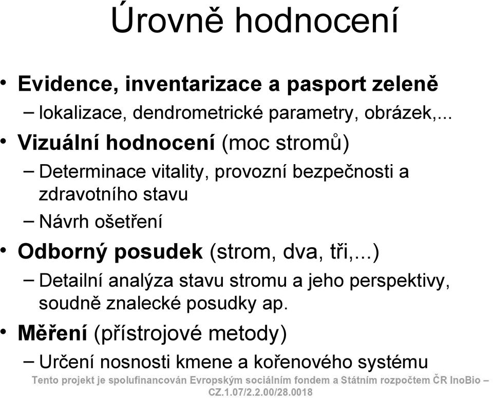 .. Vizuální hodnocení (moc stromů) Determinace vitality, provozní bezpečnosti a zdravotního stavu