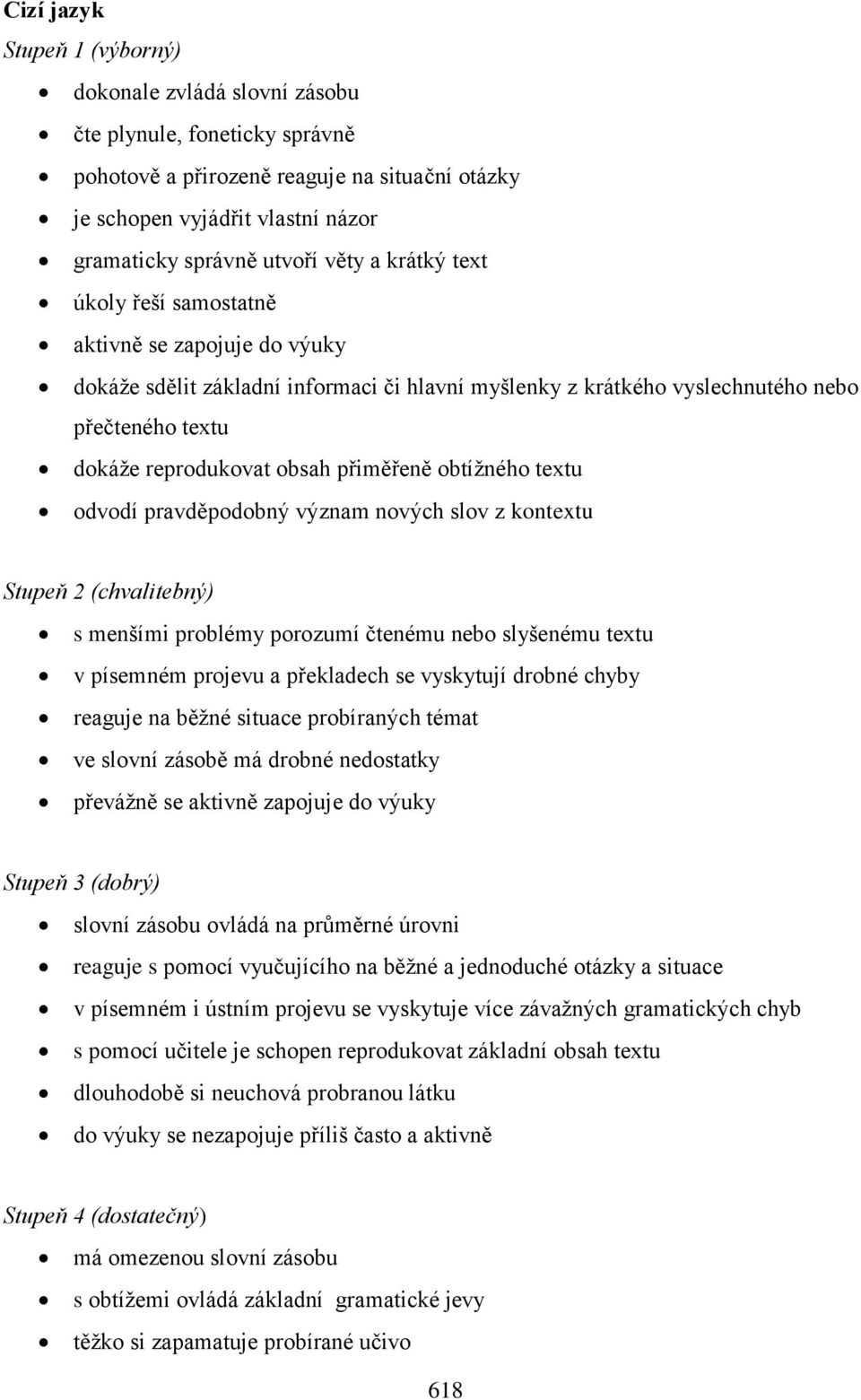 přiměřeně obtížného textu odvodí pravděpodobný význam nových slov z kontextu Stupeň 2 (chvalitebný) s menšími problémy porozumí čtenému nebo slyšenému textu v písemném projevu a překladech se