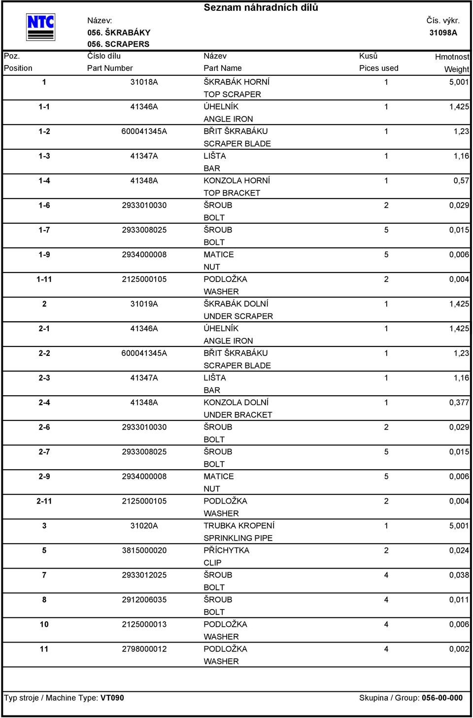 LIŠTA 1 1,16 BAR 1-4 41348A KONZOLA HORNÍ 1 0,57 TOP BRACKET 1-6 2933010030 ŠROUB 2 0,029 1-7 2933008025 ŠROUB 5 0,015 1-9 2934000008 MATICE 5 0,006 NUT 1-11 2125000105 PODLOŽKA 2 0,004 2 31019A