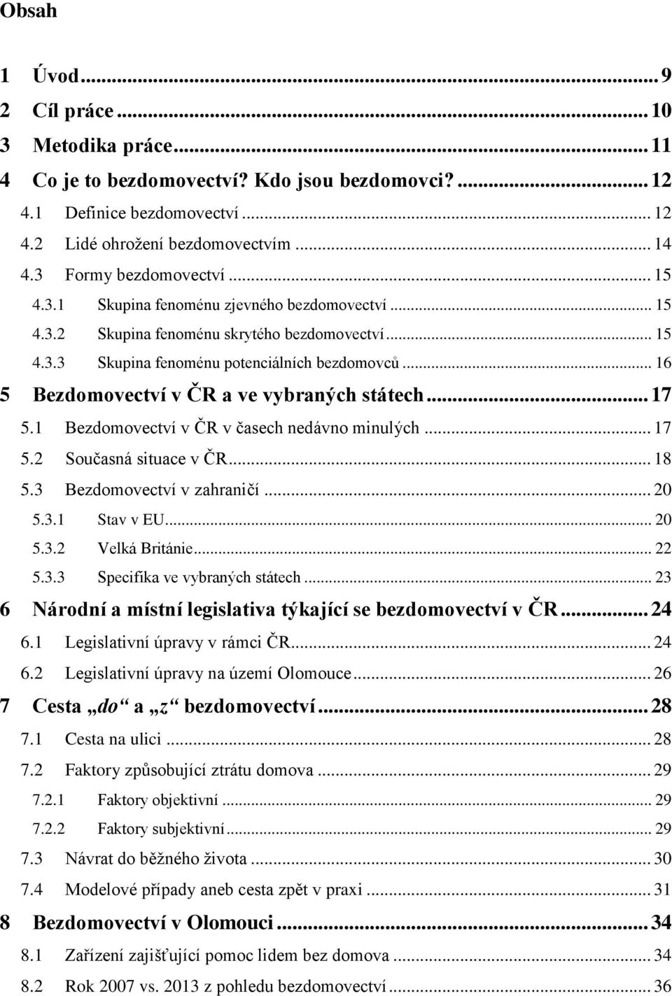 .. 16 5 Bezdomovectví v ČR a ve vybraných státech... 17 5.1 Bezdomovectví v ČR v časech nedávno minulých... 17 5.2 Současná situace v ČR... 18 5.3 Bezdomovectví v zahraničí... 20 5.3.1 Stav v EU.