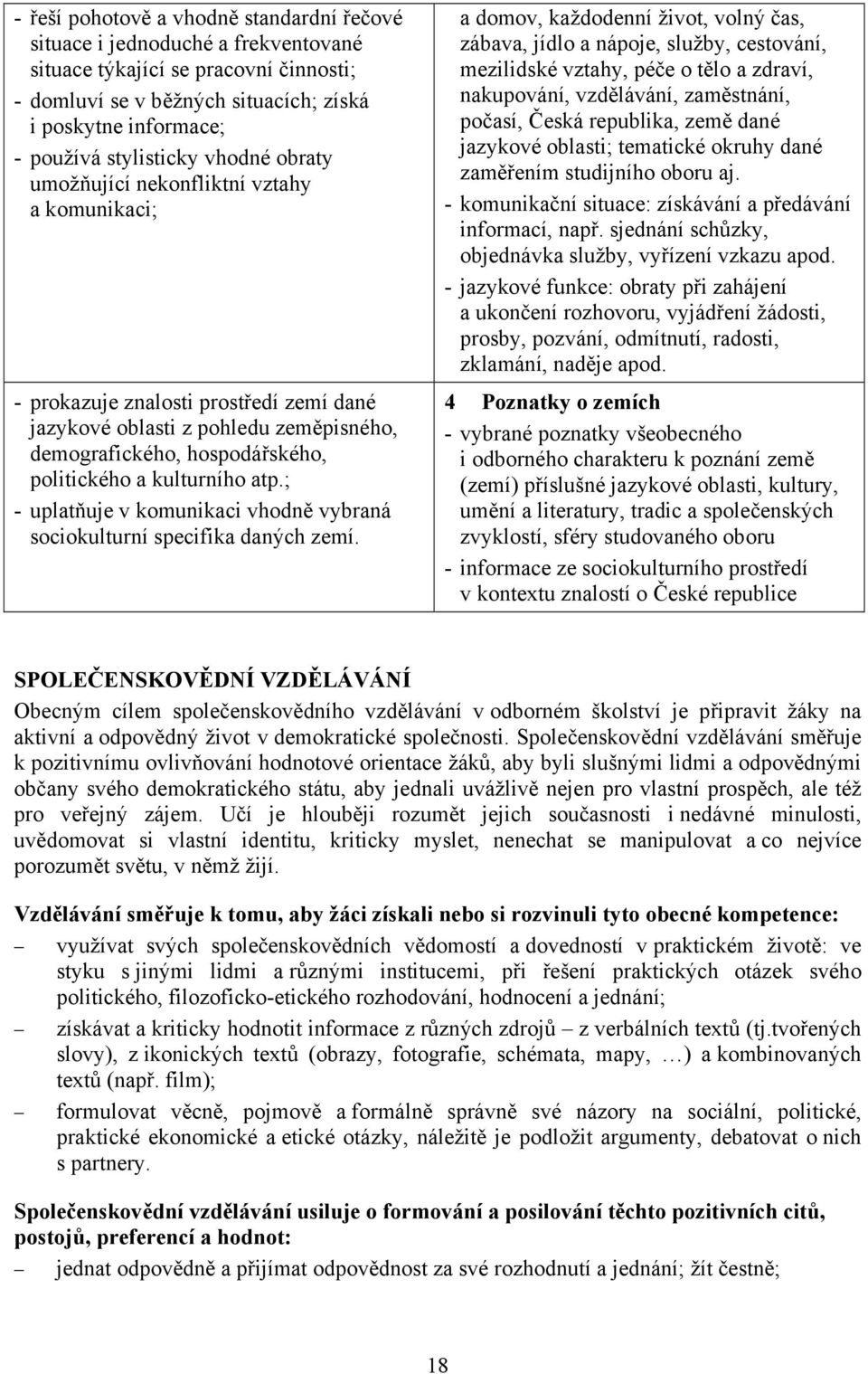 kulturního atp.; - uplatňuje v komunikaci vhodně vybraná sociokulturní specifika daných zemí.