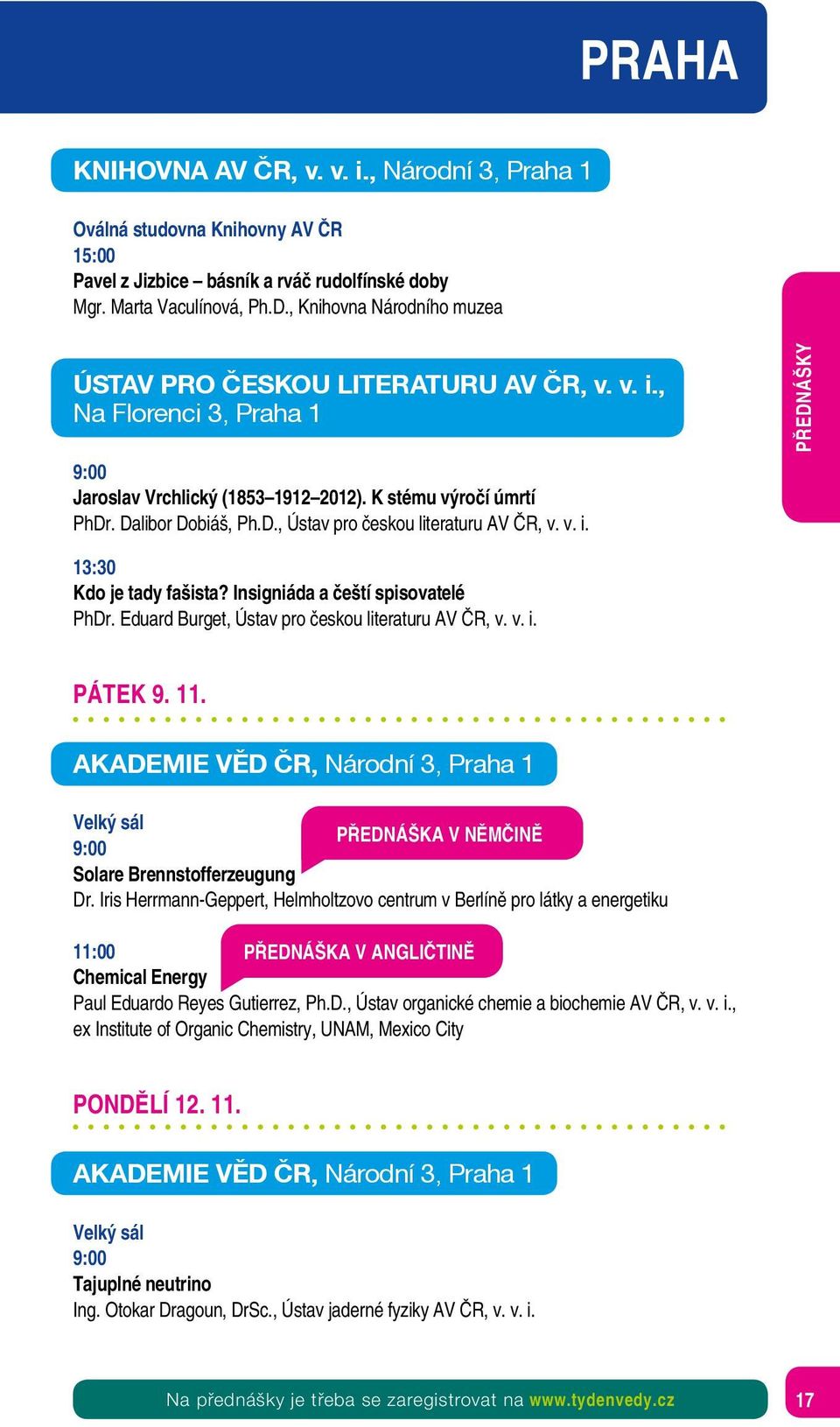 . Dalibor Dobiáš, Ph.D., Ústav pro českou literaturu AV ČR, v. v. i. PŘEDNÁŠKY 13:30 Kdo je tady fašista? Insigniáda a čeští spisovatelé PhDr. Eduard Burget, Ústav pro českou literaturu AV ČR, v. v. i. PÁTEK 9.