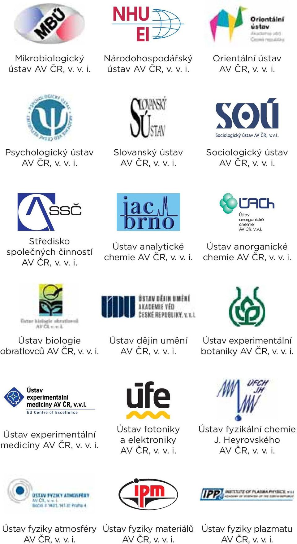 v. i. Ústav experimentální botaniky AV ČR, v. v. i. Ústav experimentální medicíny AV ČR, v. v. i. Ústav fotoniky a elektroniky AV ČR, v. v. i. Ústav fyzikální chemie J.