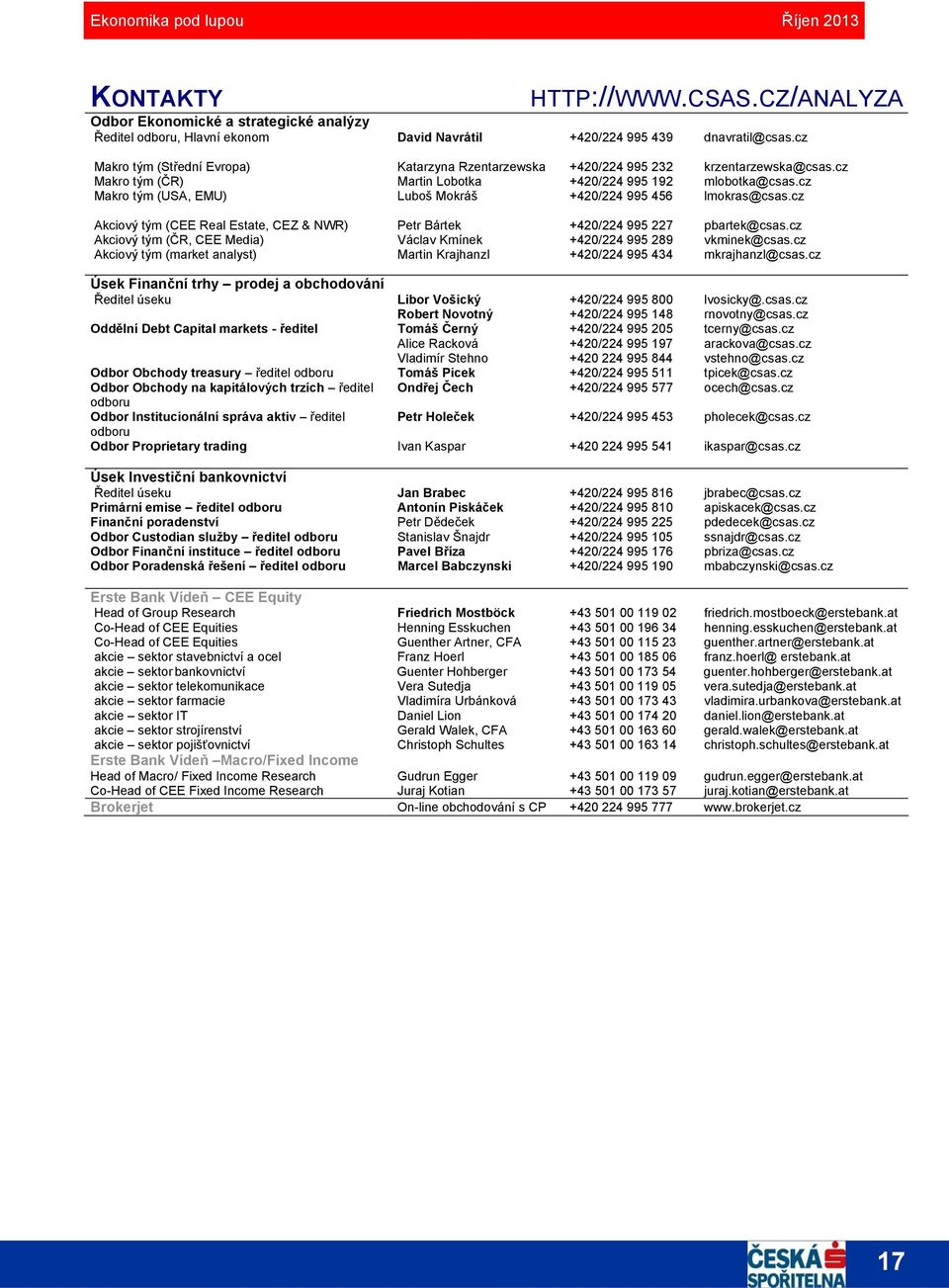 cz Akciový tým (CEE Real Estate, CEZ & NWR) Petr Bártek +/ 99 7 pbartek@csas.cz Akciový tým (ČR, CEE Media) Václav Kmínek +/ 99 89 vkminek@csas.