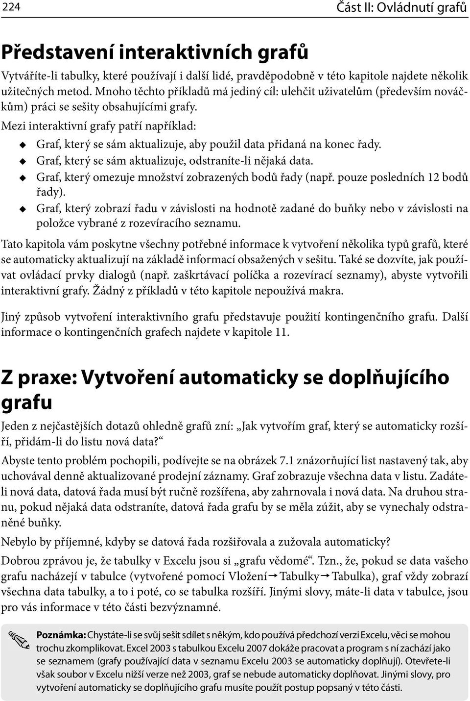 Mezi interaktivní grafy patří například: Graf, který se sám aktualizuje, aby použil data přidaná na konec řady. Graf, který se sám aktualizuje, odstraníte-li nějaká data.