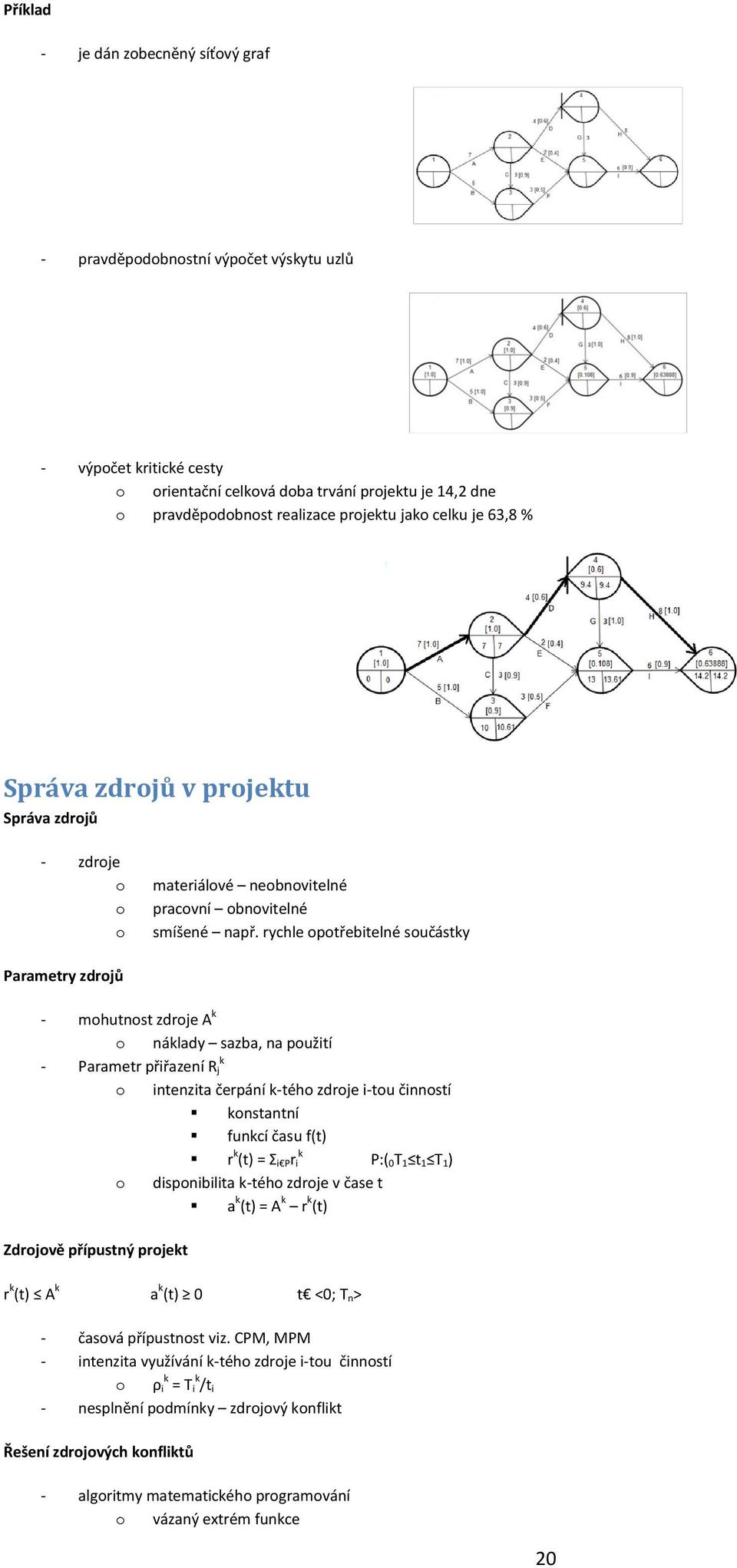 rychle ptřebitelné sučástky Parametry zdrjů - mhutnst zdrje A k náklady sazba, na pužití k - Parametr přiřazení R j Zdrjvě přípustný prjekt intenzita čerpání k-téh zdrje i-tu činnstí knstantní funkcí