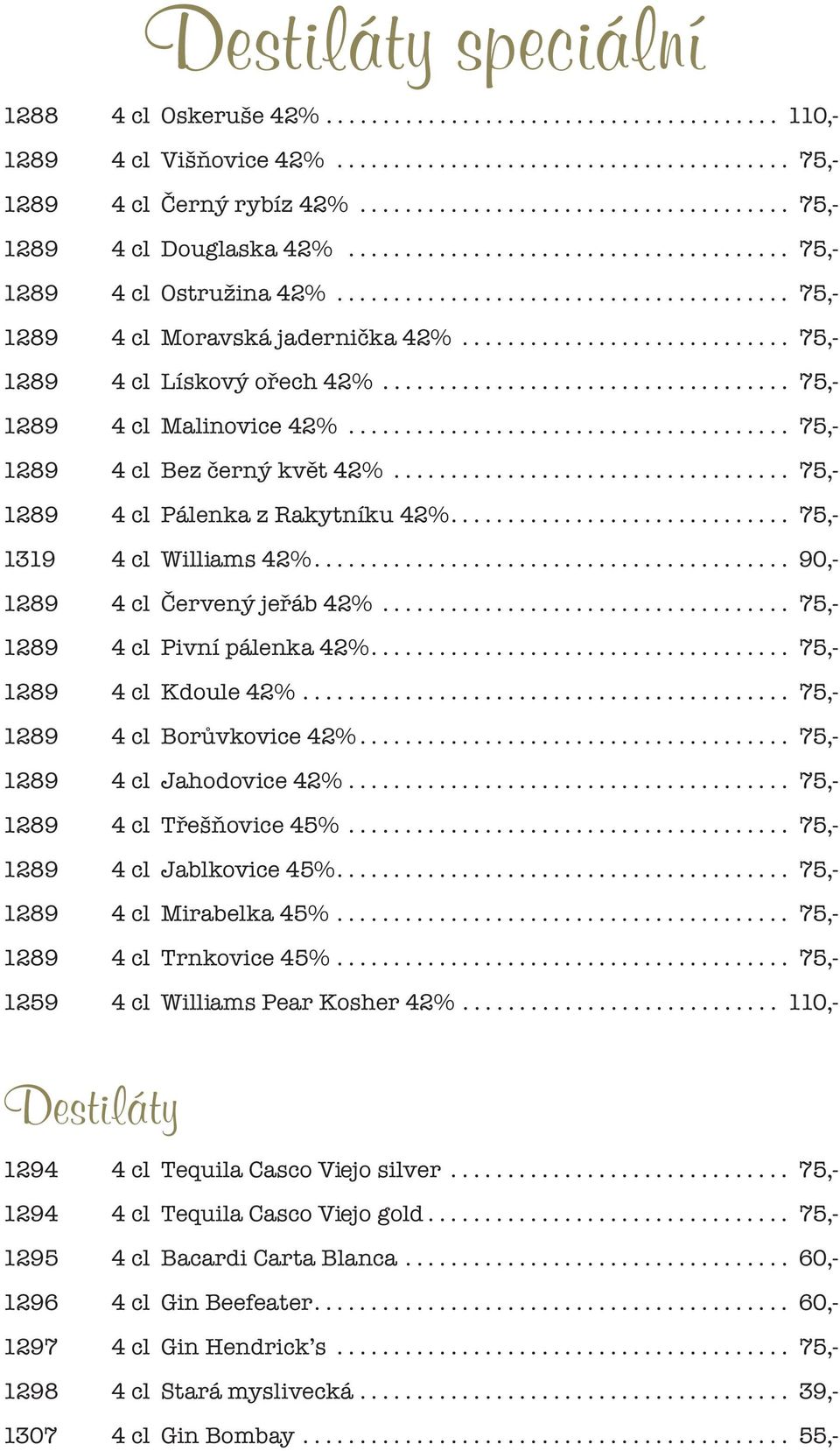 ............................ 75,- 1289 4 cl Lískový ořech 42%.................................... 75,- 1289 4 cl Malinovice 42%....................................... 75,- 1289 4 cl Bez černý květ 42%.