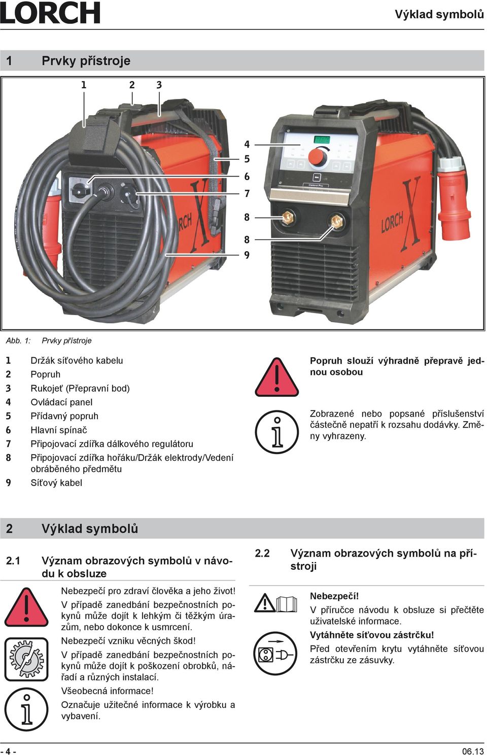 elektrody/vedení obráběného předmětu Síťový kabel 1 2 3 4 5 6 7 8 9 2 Výklad symbolů 2.1 Význam obrazových symbolů v návodu k obsluze i -4- Nebezpečí pro zdraví člověka a jeho život!