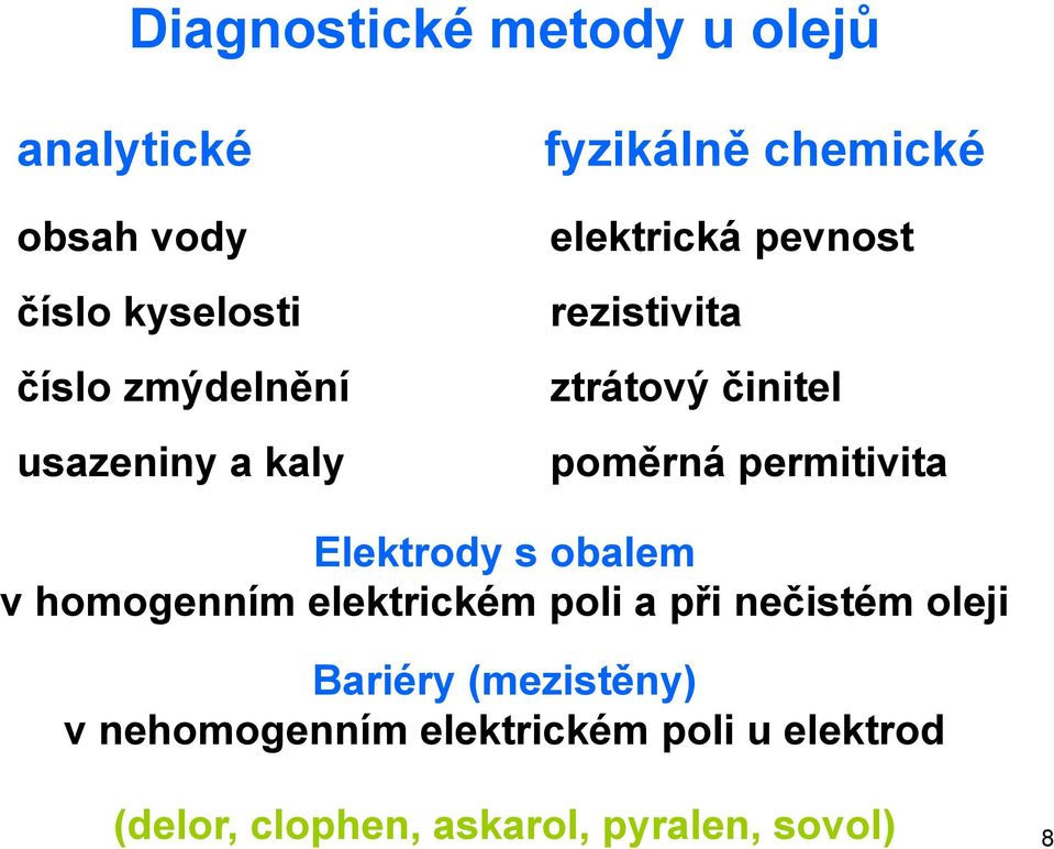 poměrná permitivita Elektrody s obalem v homogenním elektrickém poli a při nečistém oleji