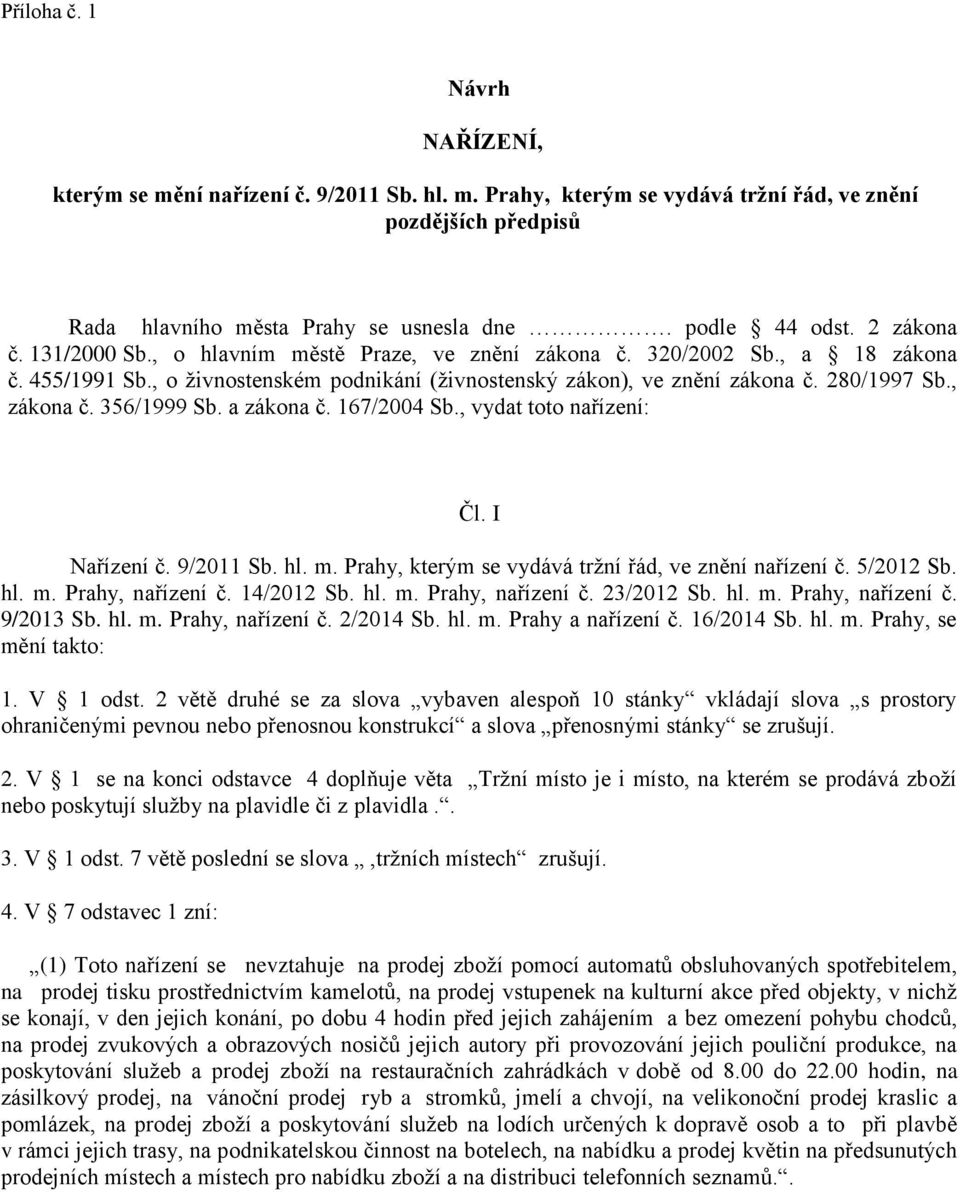 a zákona č. 67/004 Sb., vydat toto nařízení: Čl. I Nařízení č. 9/0 Sb. hl. m. Prahy, kterým se vydává tržní řád, ve znění nařízení č. 5/0 Sb. hl. m. Prahy, nařízení č. 4/0 Sb. hl. m. Prahy, nařízení č. 3/0 Sb.