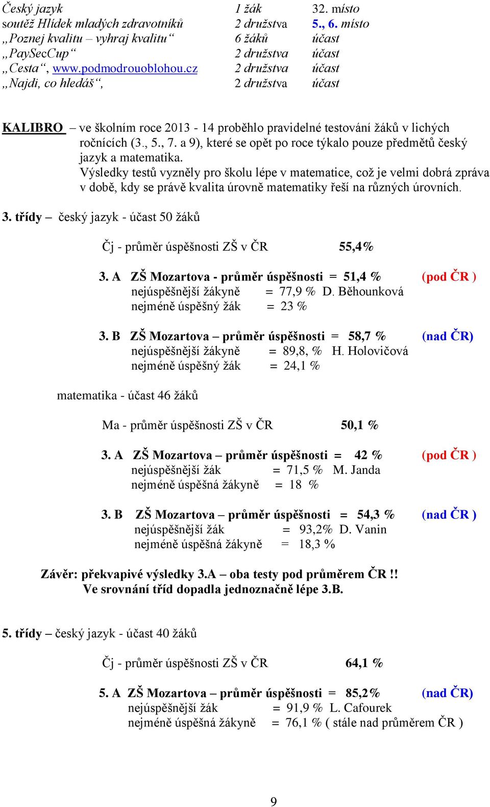 a 9), které se opět po roce týkalo pouze předmětů český jazyk a matematika.