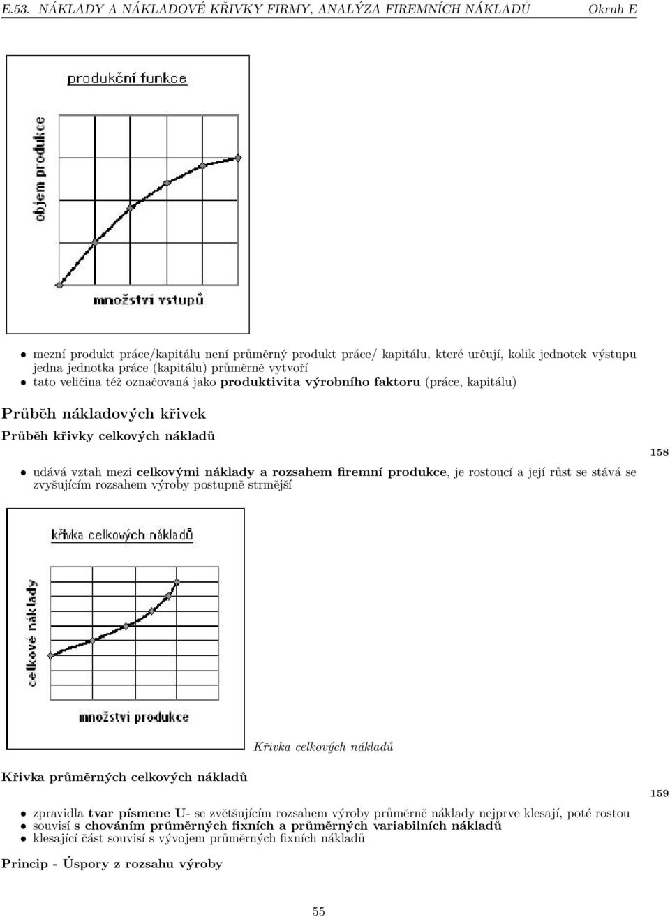 náklady a rozsahem firemní produkce, je rostoucí a její růst se stává se zvyšujícím rozsahem výroby postupně strmější 158 Křivka celkových nákladů Křivka průměrných celkových nákladů zpravidla tvar
