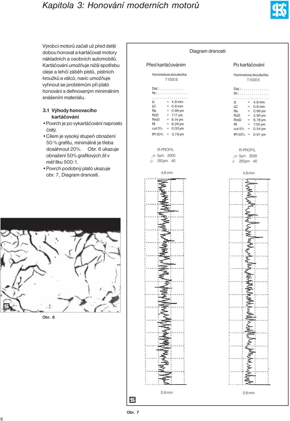 1 Výhody honovacího kartáčování Povrch je po vykartáčování naprosto čistý. Cílem je vysoký stupeň obnažení 50 % grafitu, minimálně je třeba dosáhnout 20%. Obr.