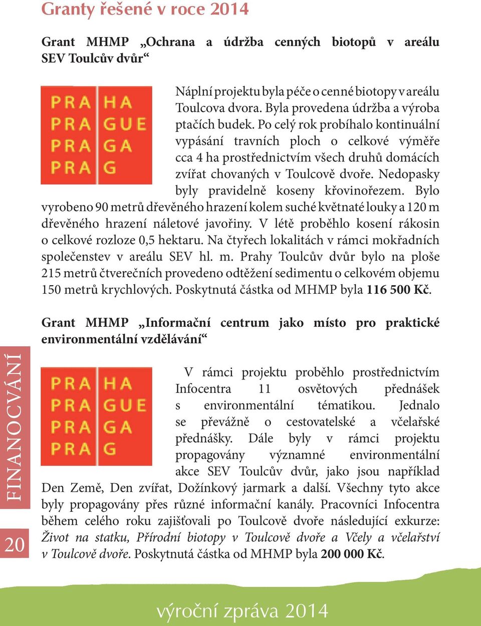 Po celý rok probíhalo kontinuální vypásání travních ploch o celkové výměře cca 4 ha prostřednictvím všech druhů domácích zvířat chovaných v Toulcově dvoře.